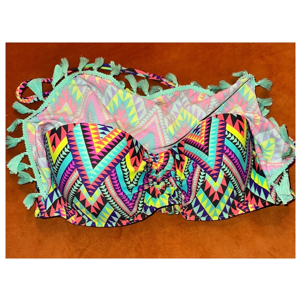 Vintage circa 2014, Neon Aztec, Fringe Bikini Top, Size Large - Picture 5 of 16